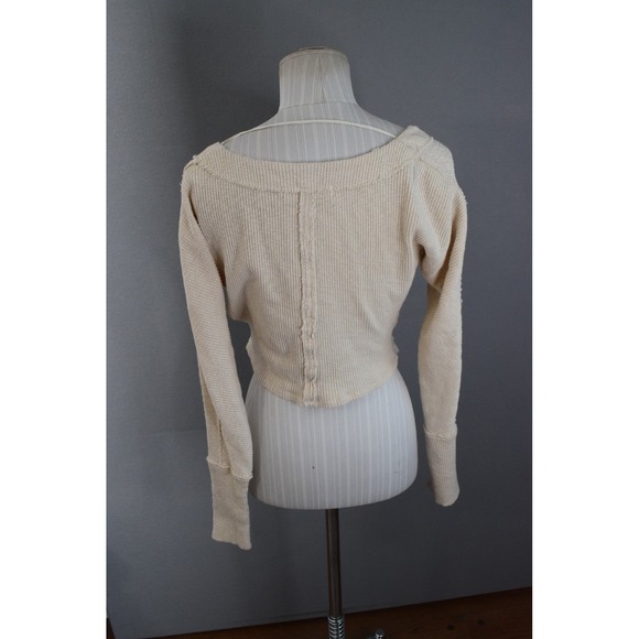 Free People Lupine Tee Wrap Top XS Cream Textured Ribbed Revolve Long Sleeve - Picture 3 of 6